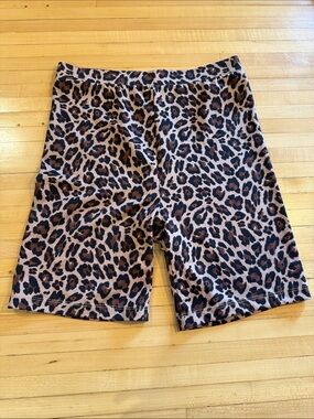 Leopard Print Women's Stretch Bike Shorts - Brown/Black